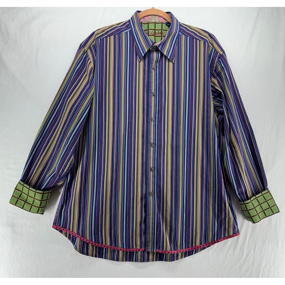Robert Graham‎ Mens 2XL Multi Color Striped Long Sleeve Button Down Shirt Cotton